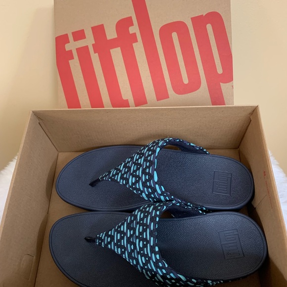 FITFLOP LULU GEO-Webbing aqua blue sandals in size 8.5 NIB NWT - Picture 5 of 9